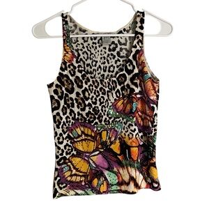 Alberto Makali Floral Embellished Tank Top Animal Print Sz Small Scoop Neck